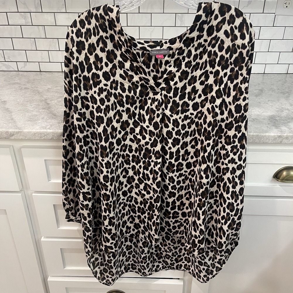 Vince Camuto Tunic Top Womens 3X Brown Animal Print Silky Shirt Boho Western